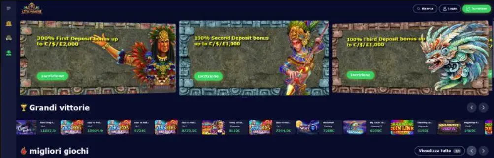 Page d'accueil du casino Aztec Paradise